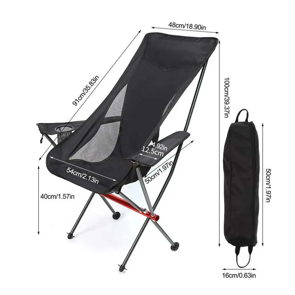 Camping Foldable Chair Portable Beach Chairaluminum Alloy Ultralight Fishing Chair Breathable Seatwith Cup Holder for Travel