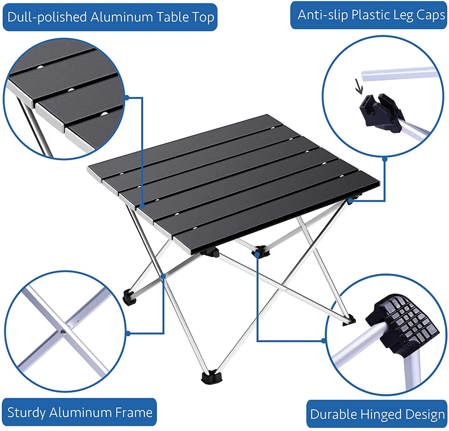 Small Folding Camping Table with Aluminum Table Top, Beach Table for Sand with Carrying Bag,Prefect for Outdoor, Picnic, BBQ, Cooking, Festival